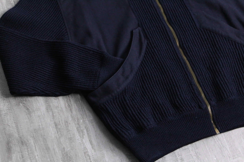 navy knit × wool combi bomber design jacket