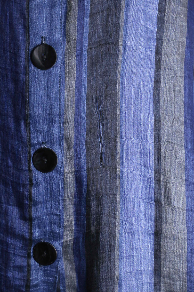 blue stripe linen long shirt jacket