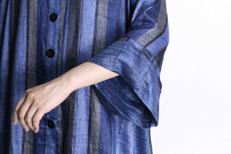 blue stripe linen long shirt jacket