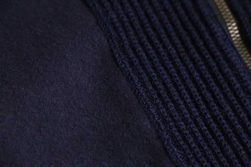 navy knit × wool combi bomber design jacket