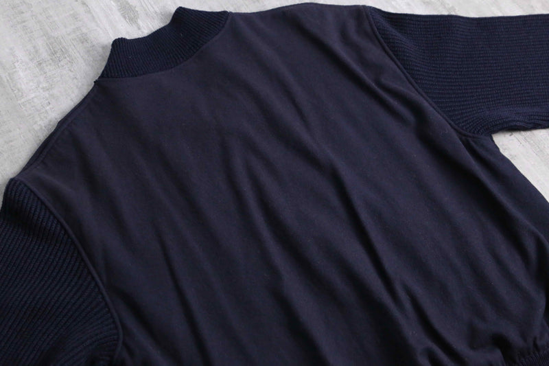 navy knit × wool combi bomber design jacket