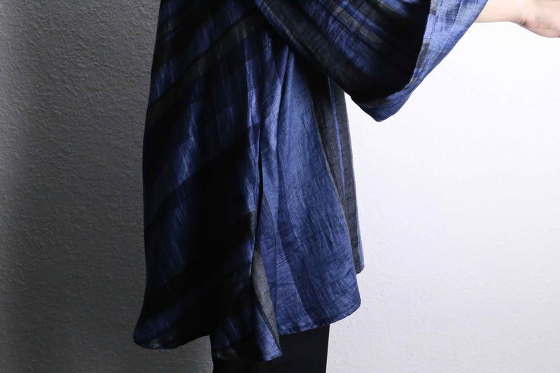 blue stripe linen long shirt jacket
