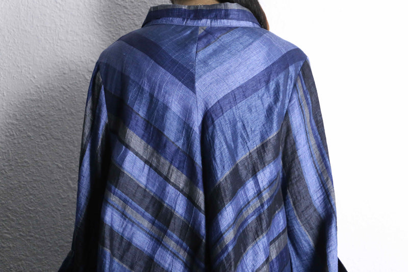 blue stripe linen long shirt jacket