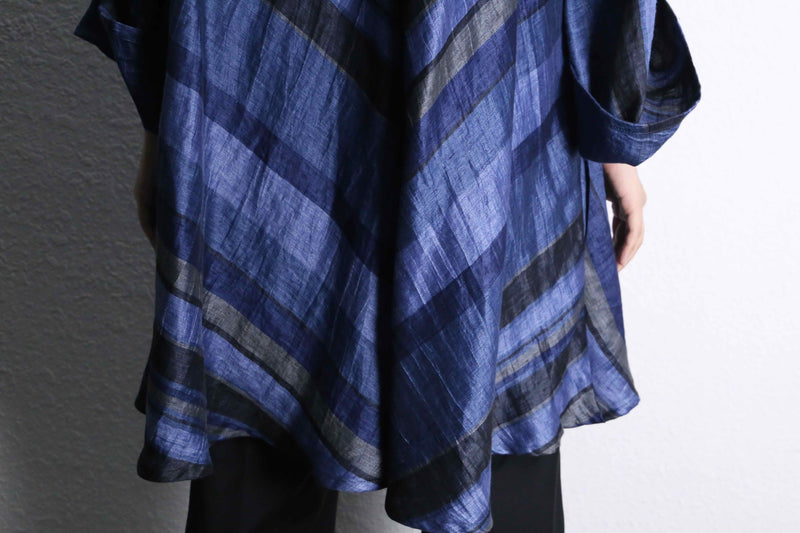 blue stripe linen long shirt jacket