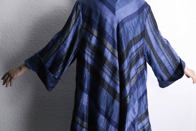 blue stripe linen long shirt jacket