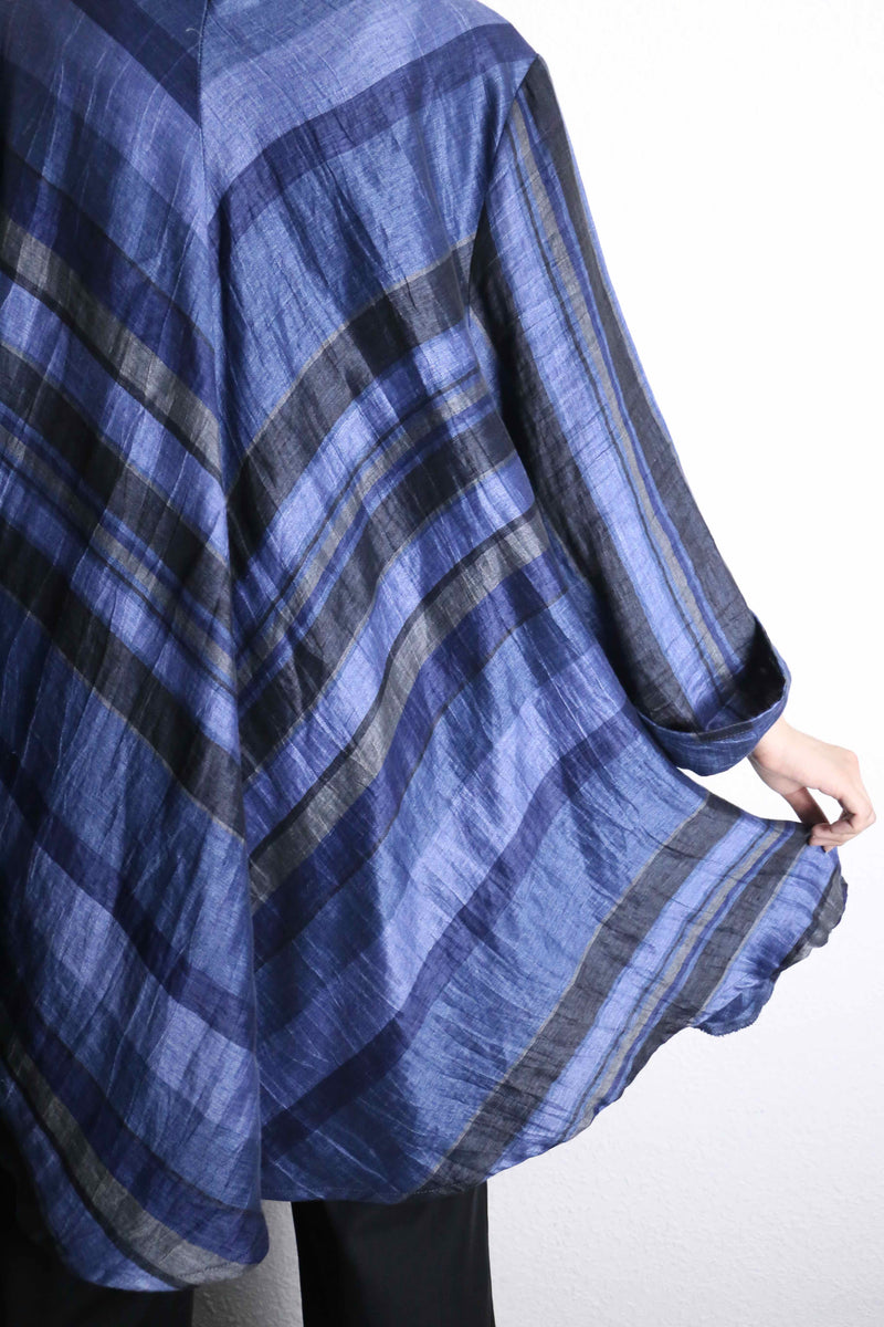 blue stripe linen long shirt jacket