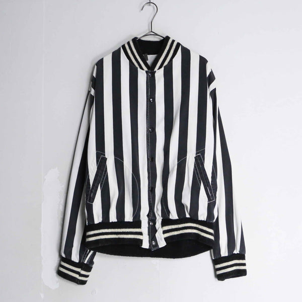 monotone color stripe design rib knit blouson