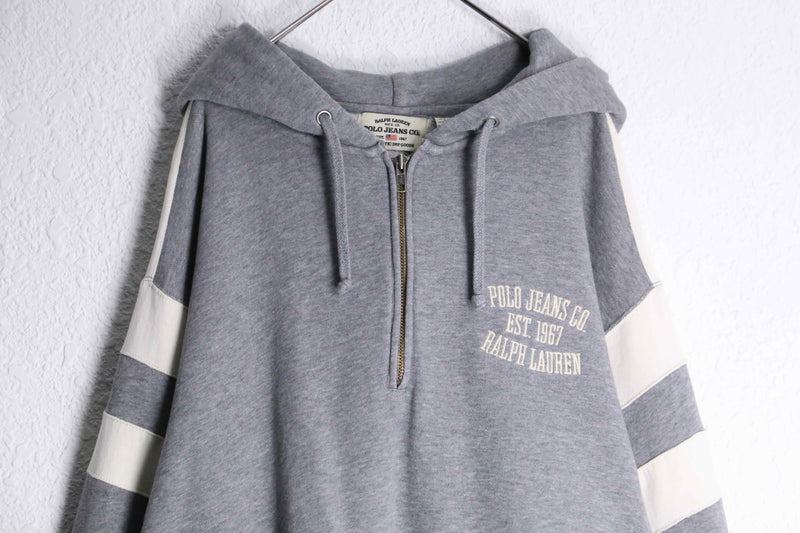 "POLO JEANS CO" White line half zip hoodie