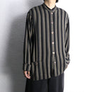 stripe collarless rayon L/S shirt