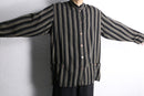 stripe collarless rayon L/S shirt