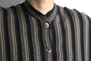 stripe collarless rayon L/S shirt