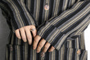 stripe collarless rayon L/S shirt