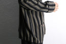 stripe collarless rayon L/S shirt