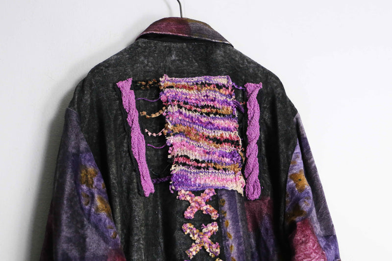 multi color patchwork velvet button up jacket