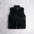 black glossy faux fur stand collar vest