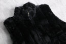 black glossy faux fur stand collar vest