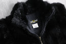 black glossy faux fur stand collar vest