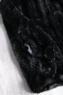 black glossy faux fur stand collar vest