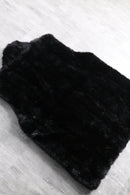 black glossy faux fur stand collar vest