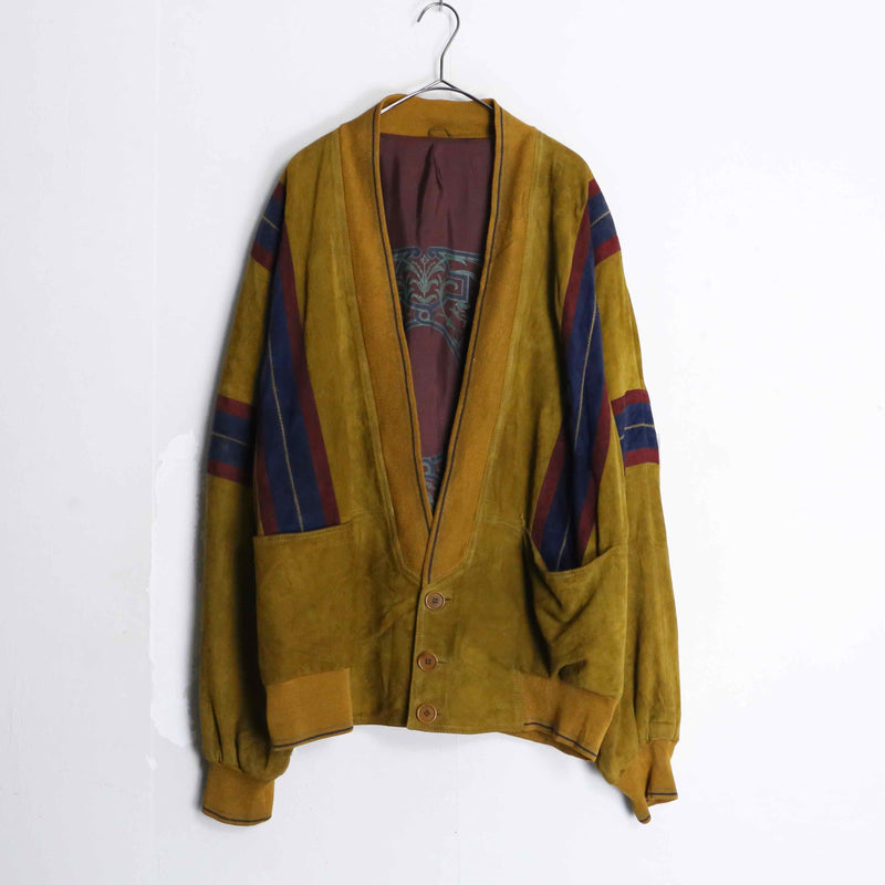 brown base rib knit suede cardigan