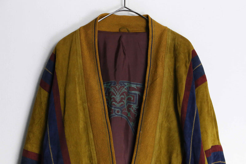 brown base rib knit suede cardigan