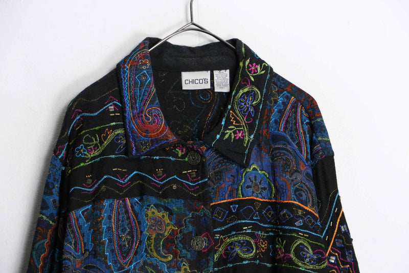 ”CHICO’S” dark tone total pattern stats jacket