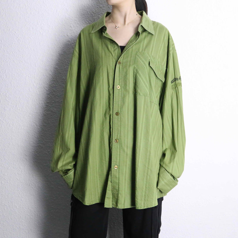 "GIRBAUD" lime green woven stripe pattern cotton shirt