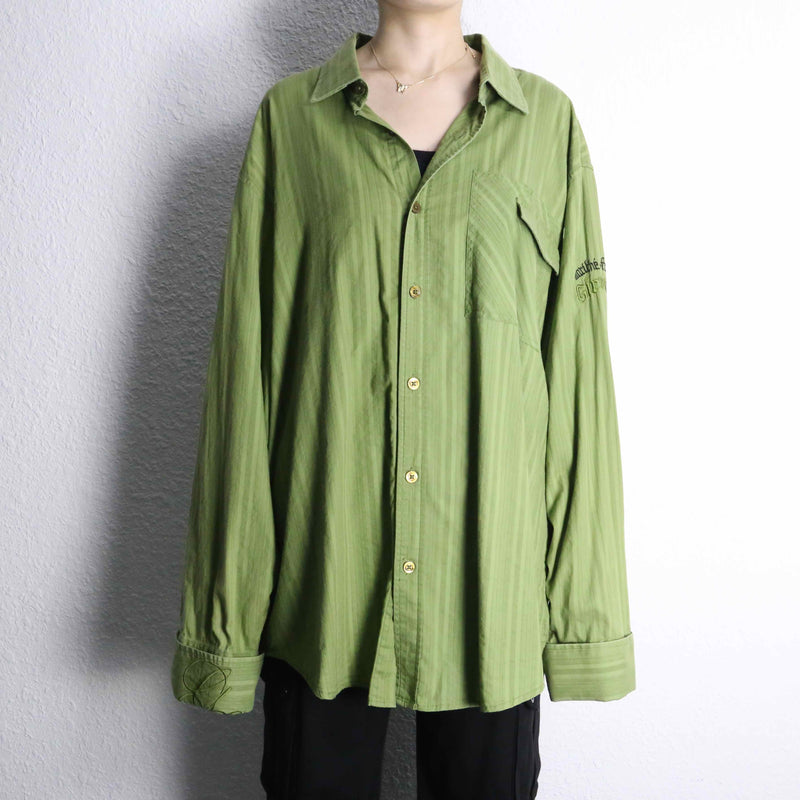 "GIRBAUD" lime green woven stripe pattern cotton shirt