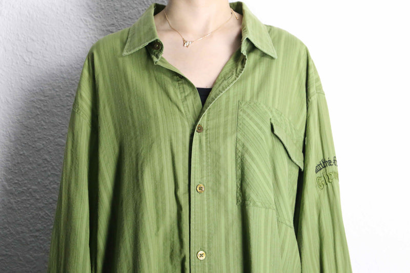 "GIRBAUD" lime green woven stripe pattern cotton shirt