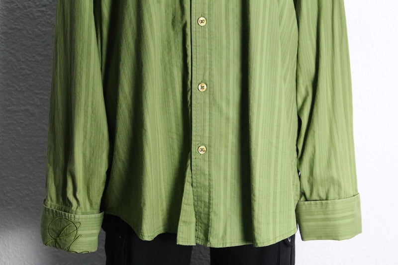 "GIRBAUD" lime green woven stripe pattern cotton shirt