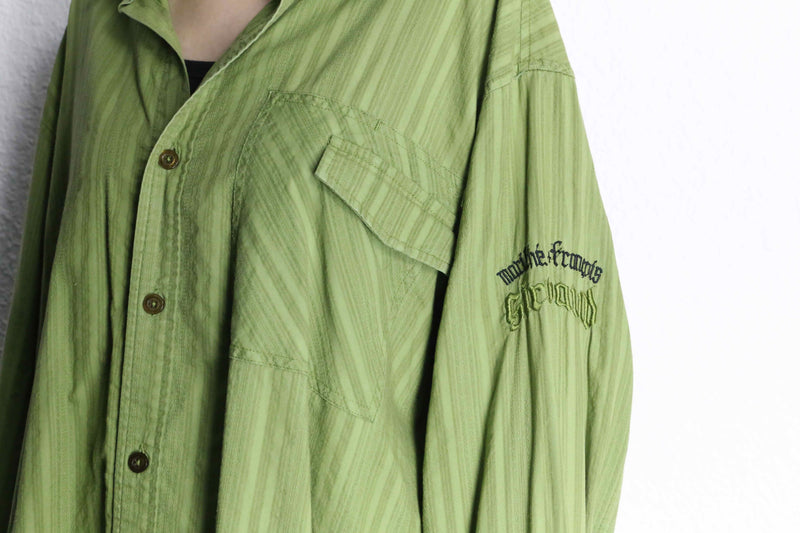 "GIRBAUD" lime green woven stripe pattern cotton shirt