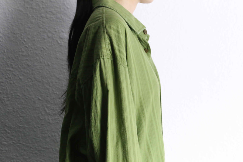 "GIRBAUD" lime green woven stripe pattern cotton shirt