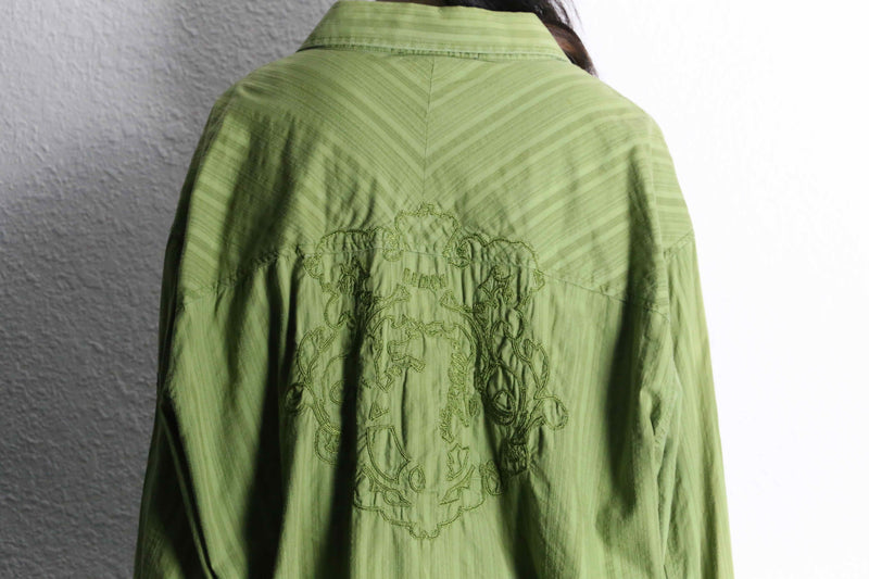 "GIRBAUD" lime green woven stripe pattern cotton shirt