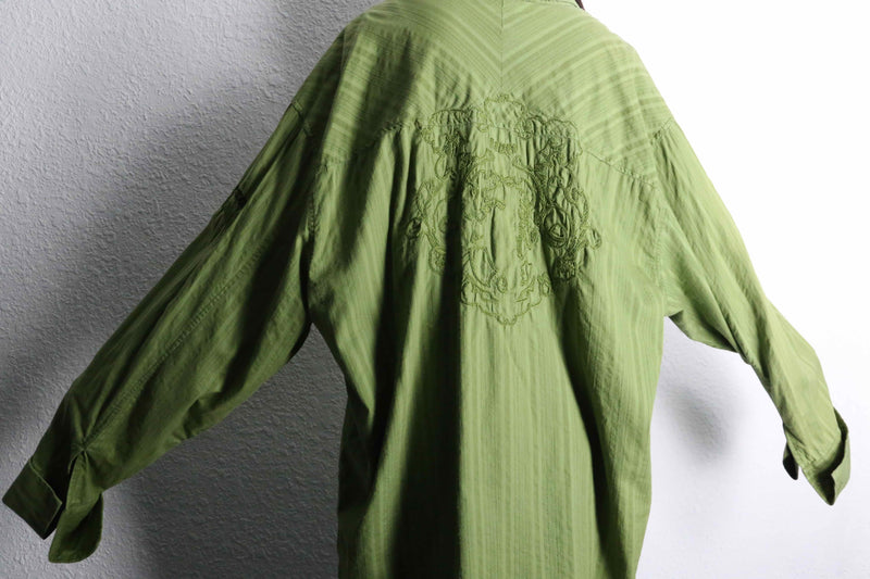"GIRBAUD" lime green woven stripe pattern cotton shirt
