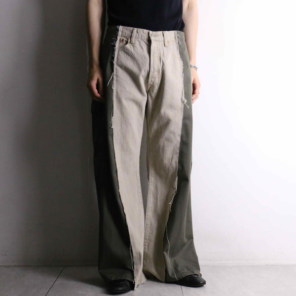 remake "再構築" beige denim × cargo docking wide pants