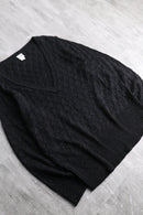 black glitter diamond open-knit v-neck sweater