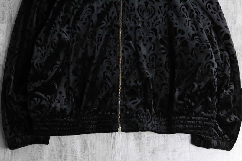 botanical design black velour zip up jacket