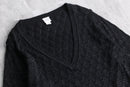 black glitter diamond open-knit v-neck sweater