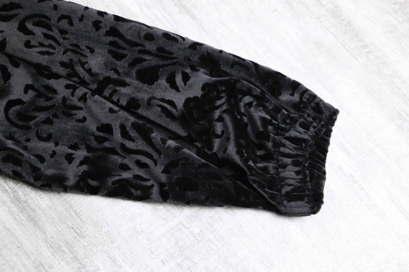 botanical design black velour zip up jacket