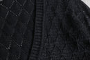 black glitter diamond open-knit v-neck sweater