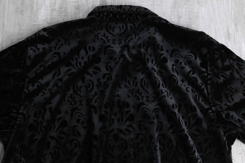 botanical design black velour zip up jacket