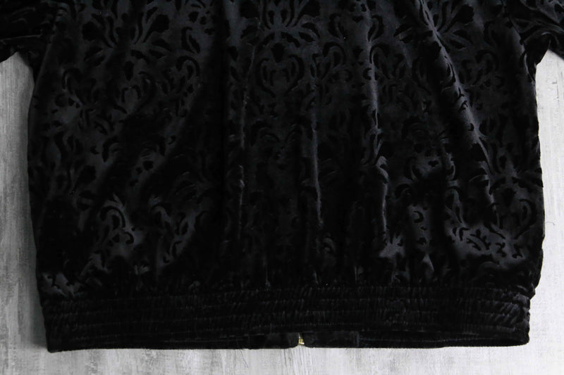 botanical design black velour zip up jacket