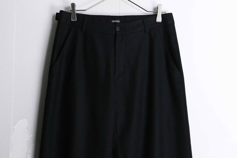 matte black color wool wide straight trousers