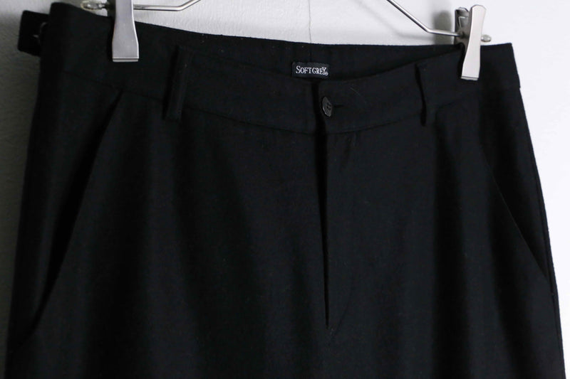 matte black color wool wide straight trousers