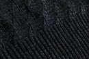 black glitter diamond open-knit v-neck sweater