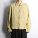 pastel yellow multi nep linen shirt
