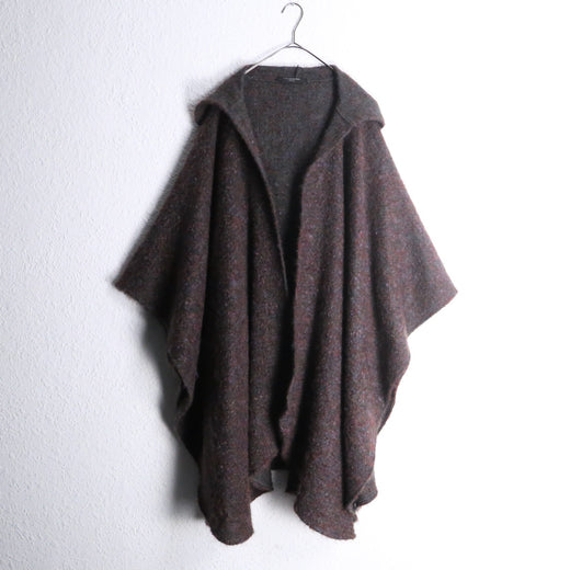 warm tone melange long hooded wool poncho