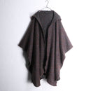 warm tone melange long hooded wool poncho