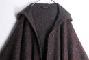 warm tone melange long hooded wool poncho