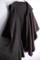 warm tone melange long hooded wool poncho